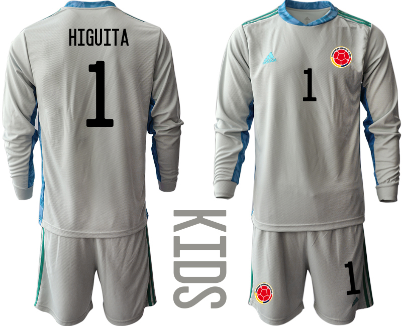 Youth 2020-2021 Season National team Colombia goalkeeper Long sleeve grey #1 Soccer Jersey1
